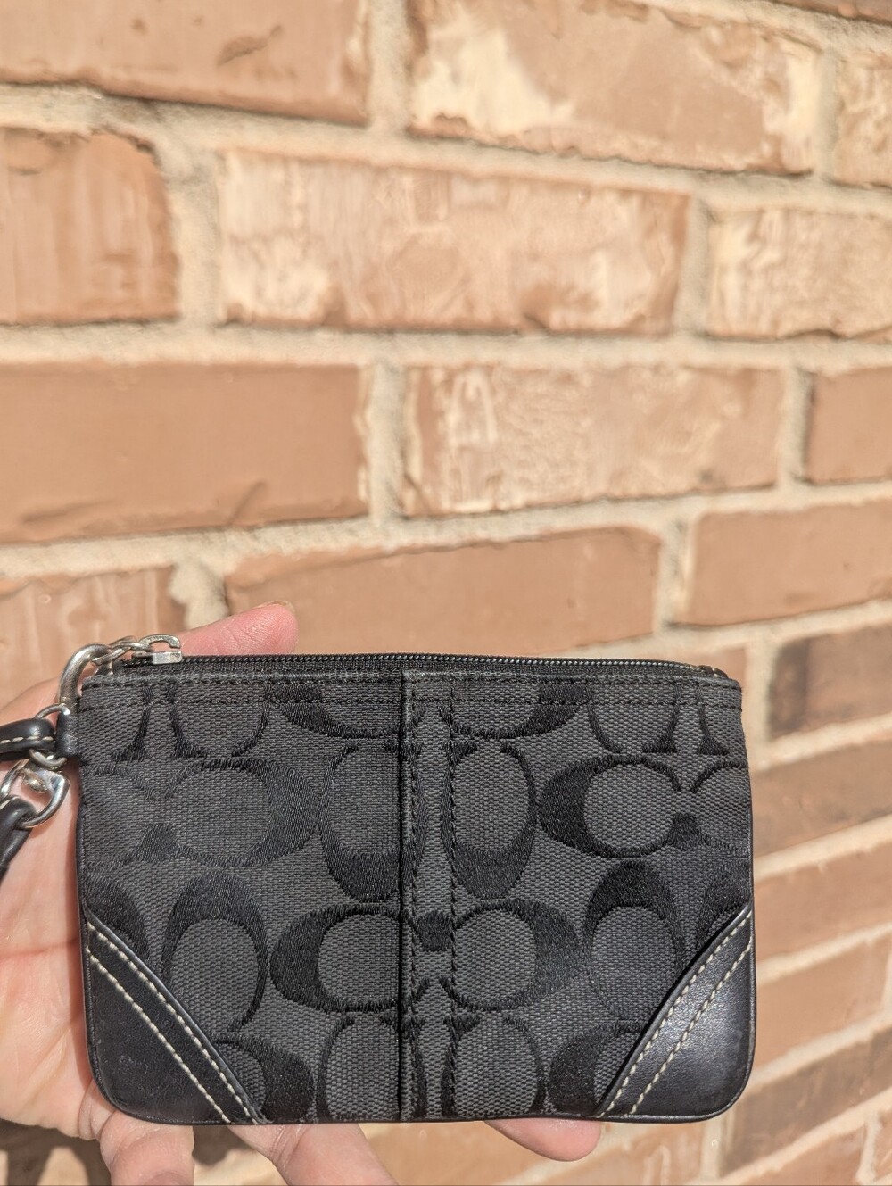 Vintage Y2K Coach Signature Canvas & Smooth Leather Wristlet Pouch Wallet Black